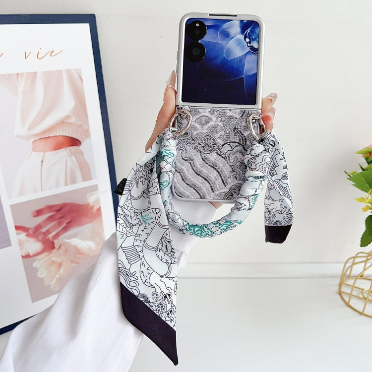 For Xiaomi Mix Flip Propitious Clouds Embroidery Full Coverage Phone Case with Scarf / Bracelet
