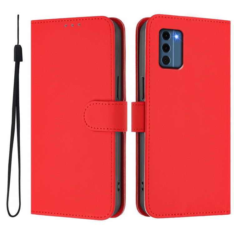For Nokia C300 Skin Feel Solid Color Leather Phone Case with Lanyard