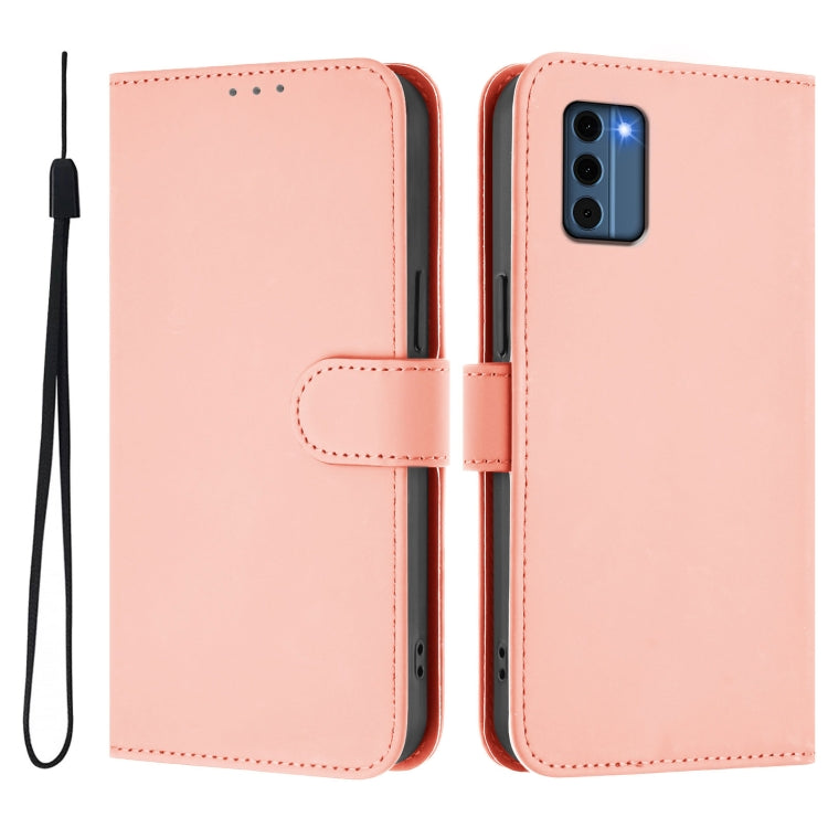 For Nokia C300 Skin Feel Solid Color Leather Phone Case with Lanyard