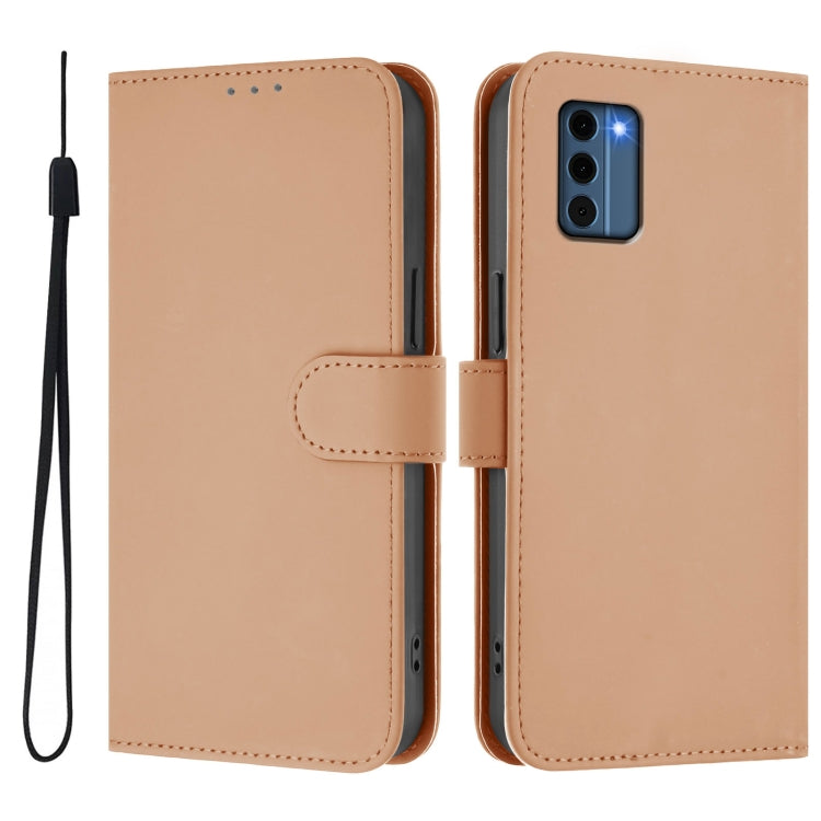 For Nokia C300 Skin Feel Solid Color Leather Phone Case with Lanyard