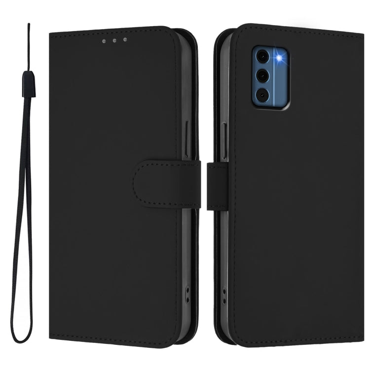 For Nokia C300 Skin Feel Solid Color Leather Phone Case with Lanyard