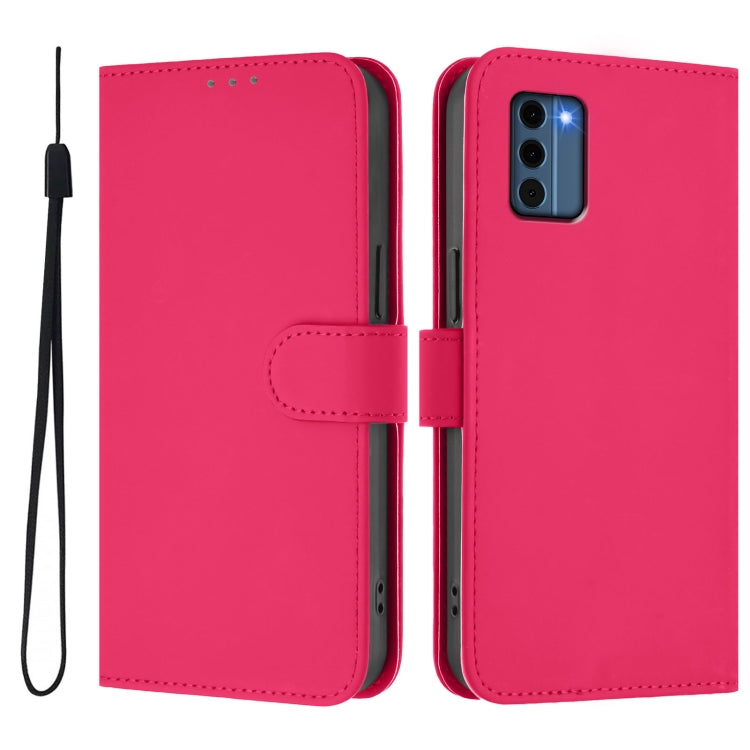 For Nokia C300 Skin Feel Solid Color Leather Phone Case with Lanyard