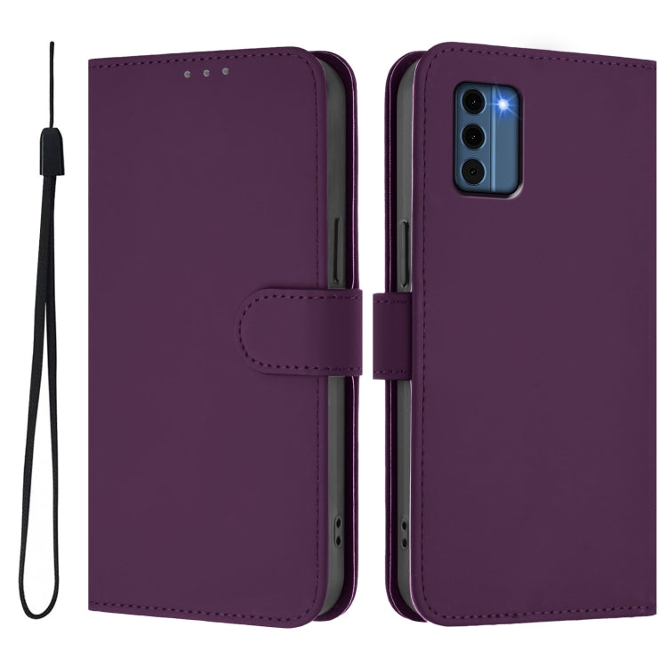 For Nokia C300 Skin Feel Solid Color Leather Phone Case with Lanyard