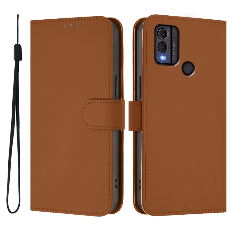 For Nokia C22 Skin Feel Solid Color Leather Phone Case with Lanyard