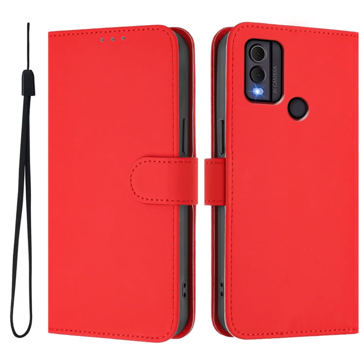 For Nokia C22 Skin Feel Solid Color Leather Phone Case with Lanyard