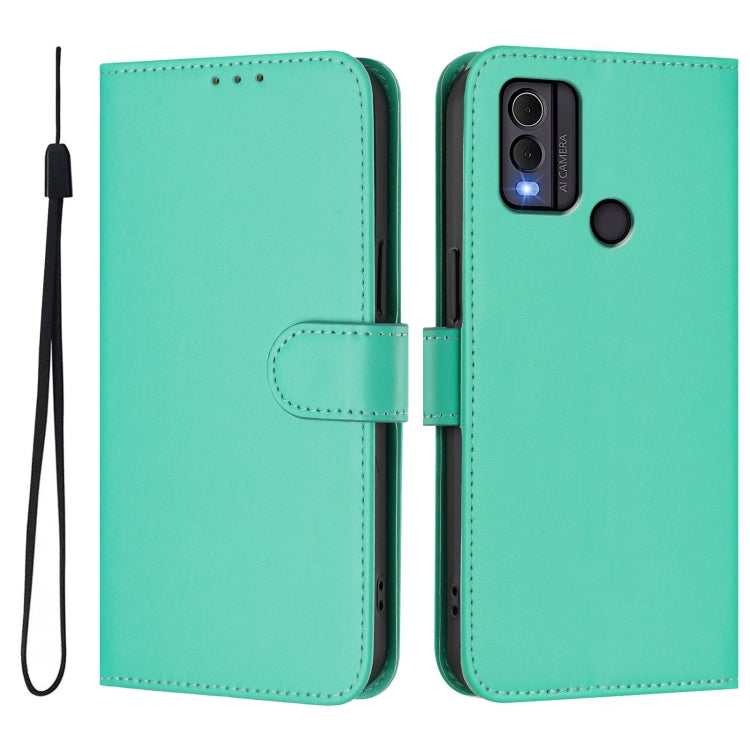 For Nokia C22 Skin Feel Solid Color Leather Phone Case with Lanyard