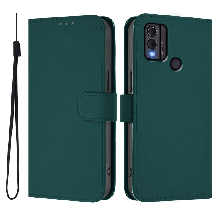 For Nokia C22 Skin Feel Solid Color Leather Phone Case with Lanyard