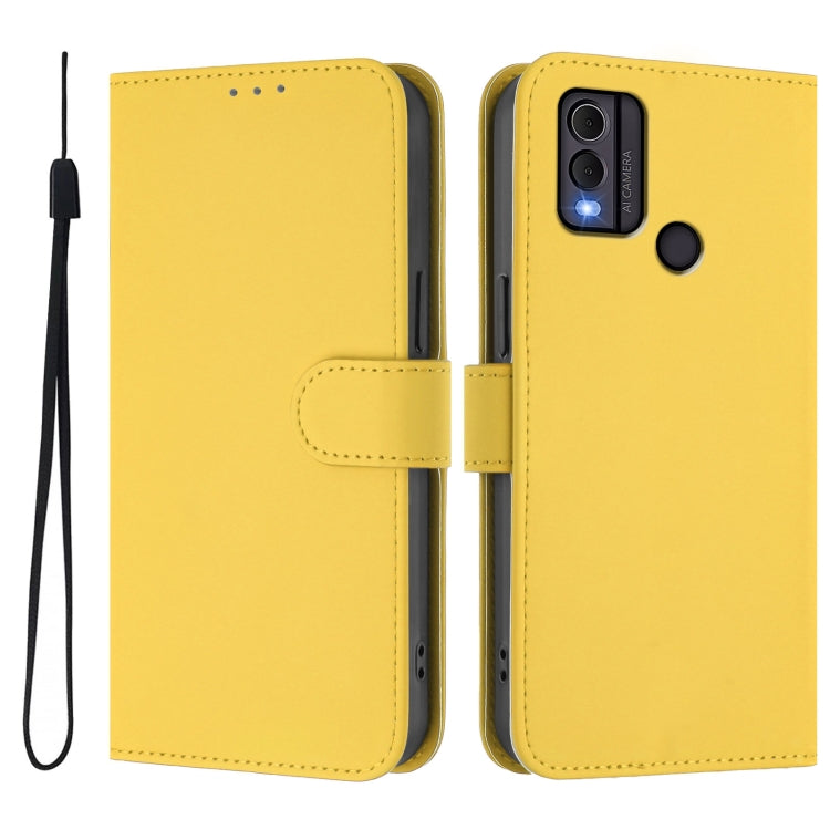 For Nokia C22 Skin Feel Solid Color Leather Phone Case with Lanyard