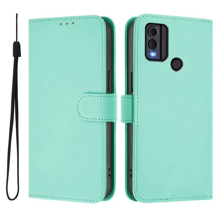 For Nokia C22 Skin Feel Solid Color Leather Phone Case with Lanyard