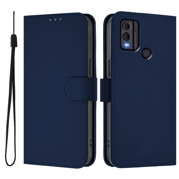 For Nokia C22 Skin Feel Solid Color Leather Phone Case with Lanyard