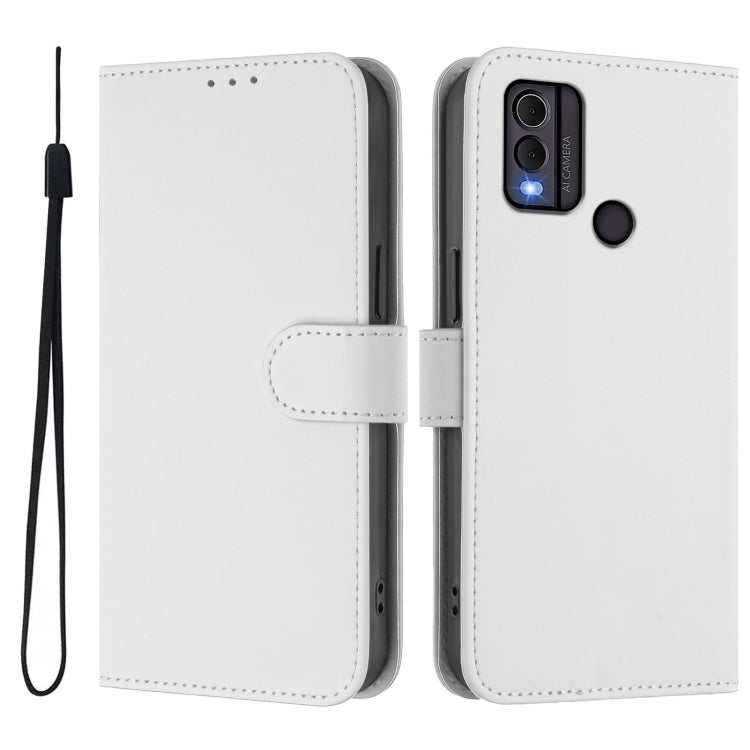 For Nokia C22 Skin Feel Solid Color Leather Phone Case with Lanyard