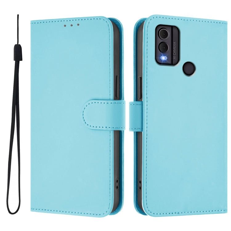 For Nokia C22 Skin Feel Solid Color Leather Phone Case with Lanyard