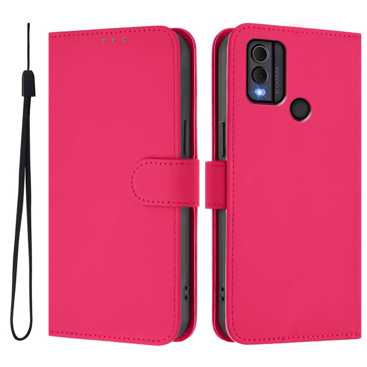 For Nokia C22 Skin Feel Solid Color Leather Phone Case with Lanyard