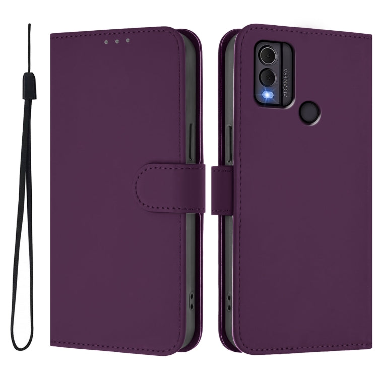 For Nokia C22 Skin Feel Solid Color Leather Phone Case with Lanyard