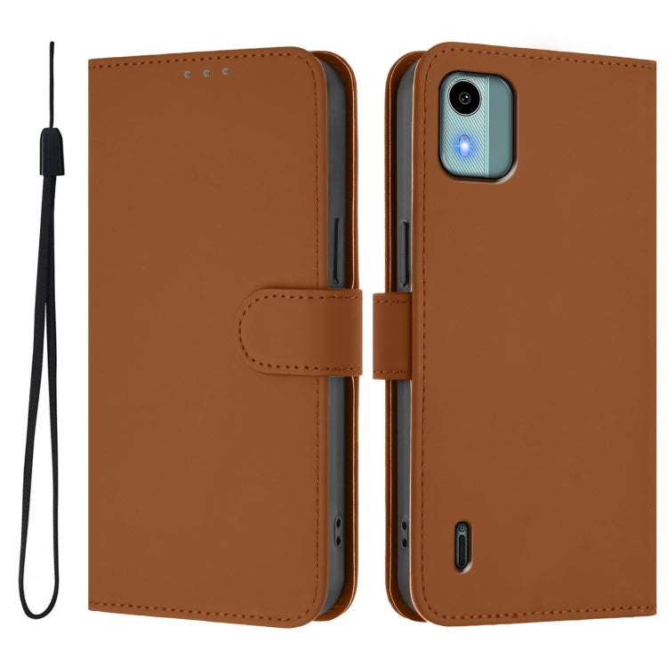 For Nokia C12 Skin Feel Solid Color Leather Phone Case with Lanyard