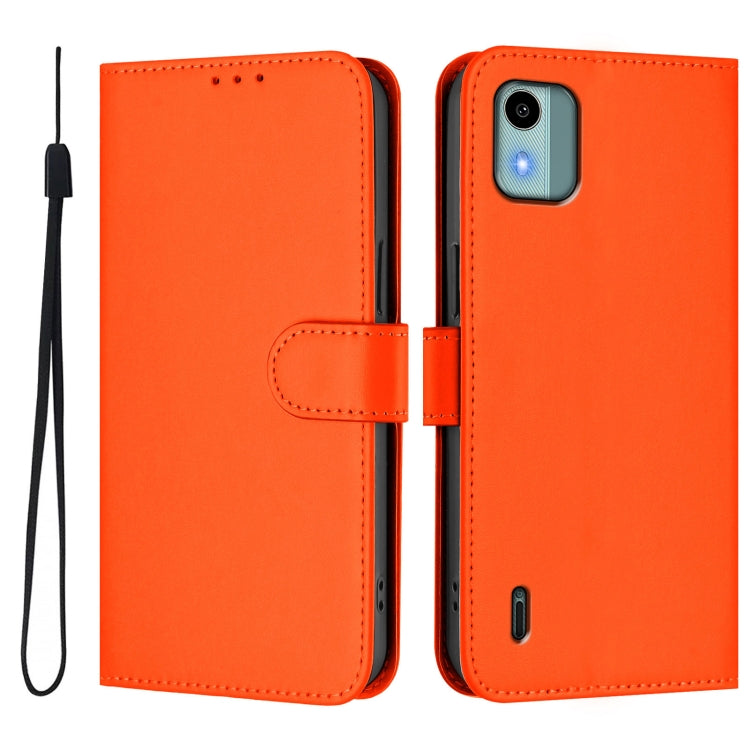 For Nokia C12 Skin Feel Solid Color Leather Phone Case with Lanyard