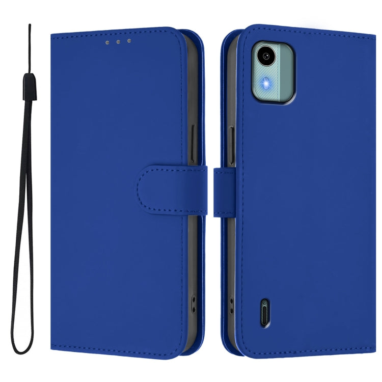 For Nokia C12 Skin Feel Solid Color Leather Phone Case with Lanyard