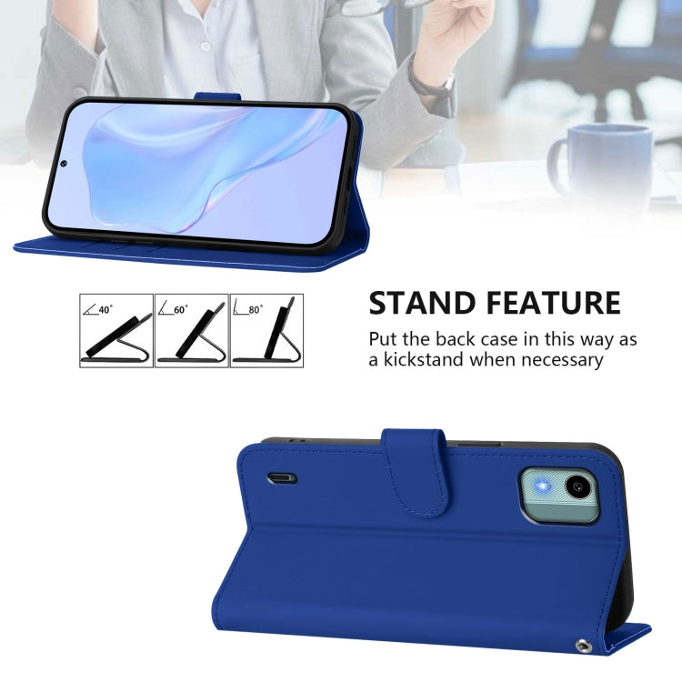 For Nokia C12 Skin Feel Solid Color Leather Phone Case with Lanyard