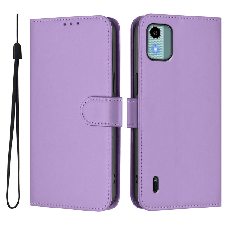 For Nokia C12 Skin Feel Solid Color Leather Phone Case with Lanyard