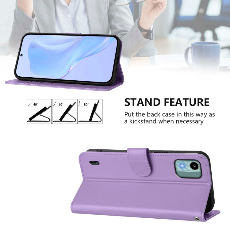 For Nokia C12 Skin Feel Solid Color Leather Phone Case with Lanyard