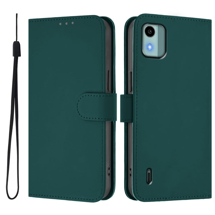 For Nokia C12 Skin Feel Solid Color Leather Phone Case with Lanyard