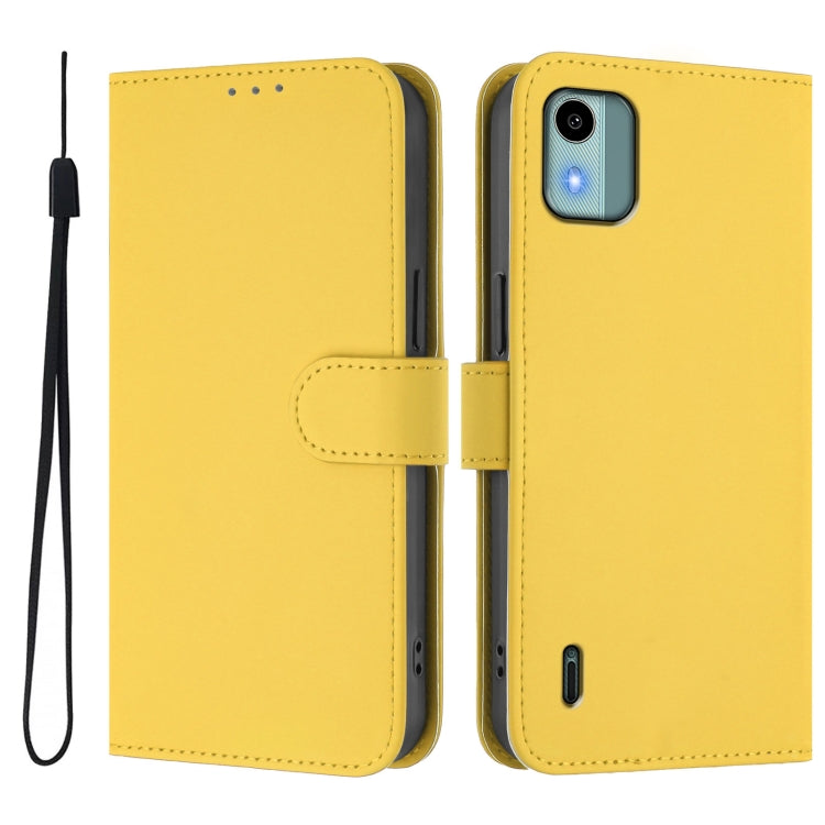 For Nokia C12 Skin Feel Solid Color Leather Phone Case with Lanyard