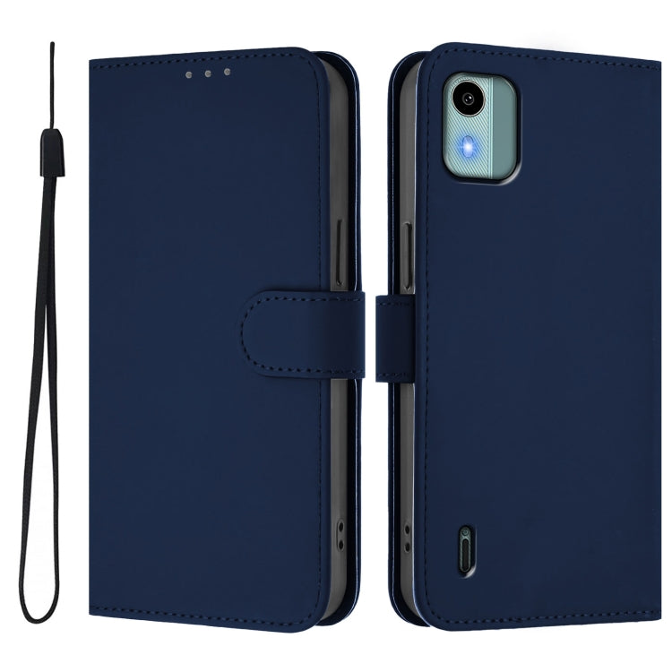 For Nokia C12 Skin Feel Solid Color Leather Phone Case with Lanyard