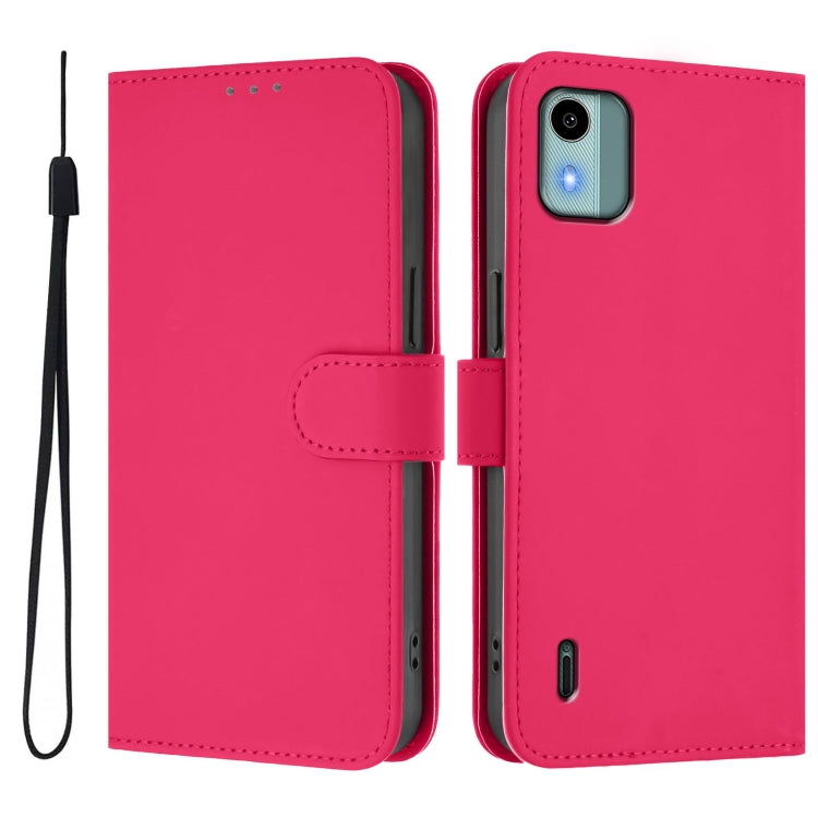 For Nokia C12 Skin Feel Solid Color Leather Phone Case with Lanyard