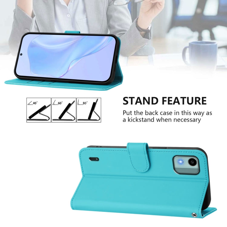 For Nokia C12 Skin Feel Solid Color Leather Phone Case with Lanyard