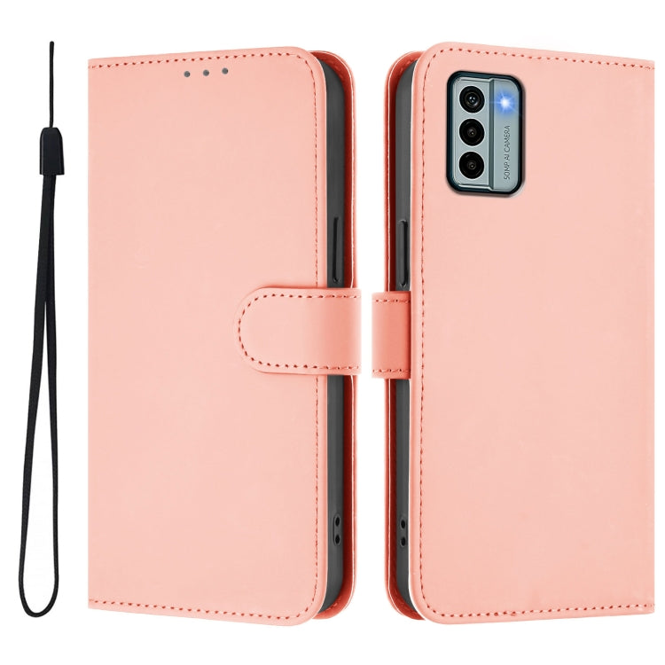 For Nokia G22 Skin Feel Solid Color Leather Phone Case with Lanyard