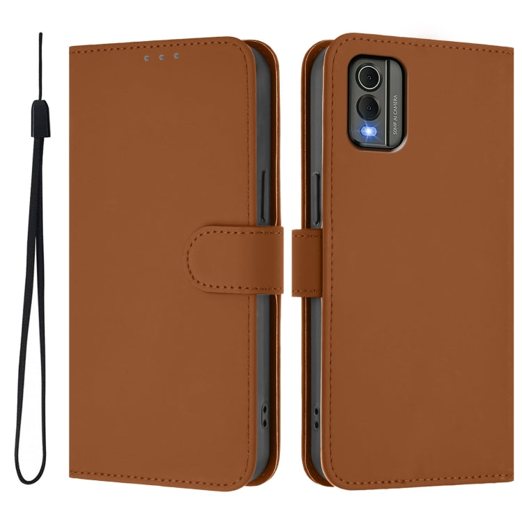 For Nokia C32 Skin Feel Solid Color Leather Phone Case with Lanyard