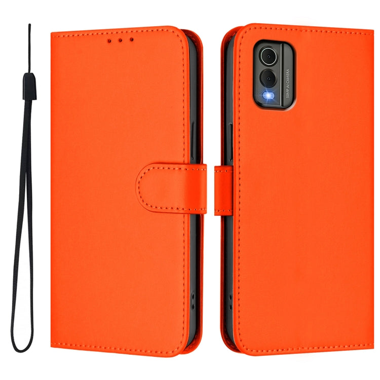 For Nokia C32 Skin Feel Solid Color Leather Phone Case with Lanyard