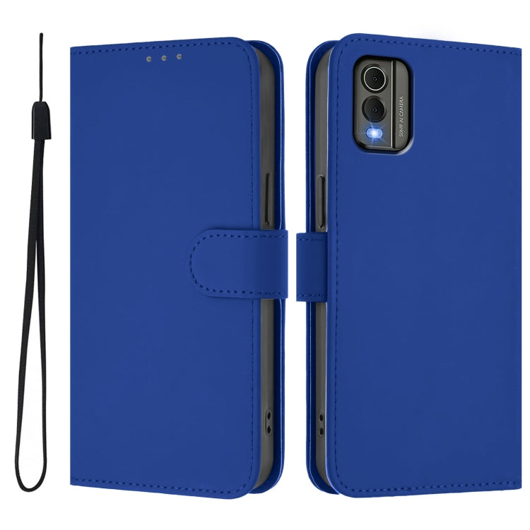 For Nokia C32 Skin Feel Solid Color Leather Phone Case with Lanyard