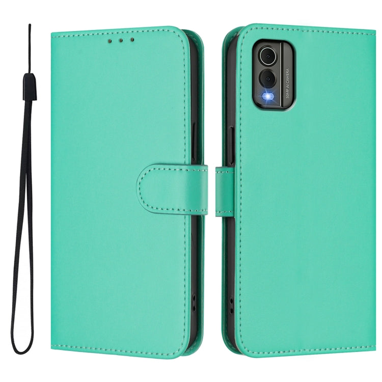 For Nokia C32 Skin Feel Solid Color Leather Phone Case with Lanyard