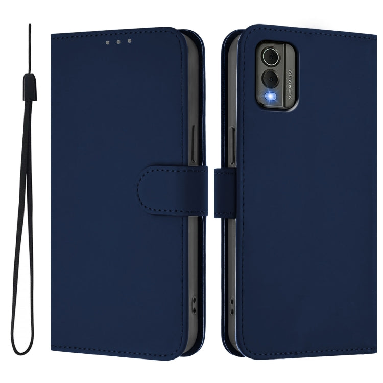 For Nokia C32 Skin Feel Solid Color Leather Phone Case with Lanyard