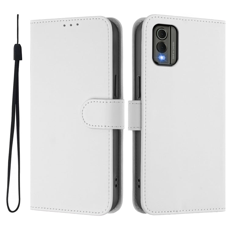 For Nokia C32 Skin Feel Solid Color Leather Phone Case with Lanyard