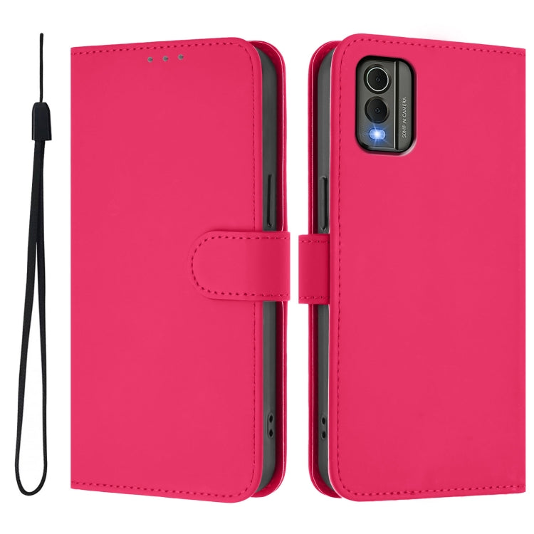 For Nokia C32 Skin Feel Solid Color Leather Phone Case with Lanyard