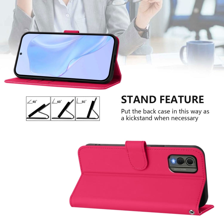 For Nokia C32 Skin Feel Solid Color Leather Phone Case with Lanyard