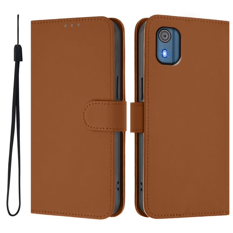 For Nokia C02 Skin Feel Solid Color Leather Phone Case with Lanyard