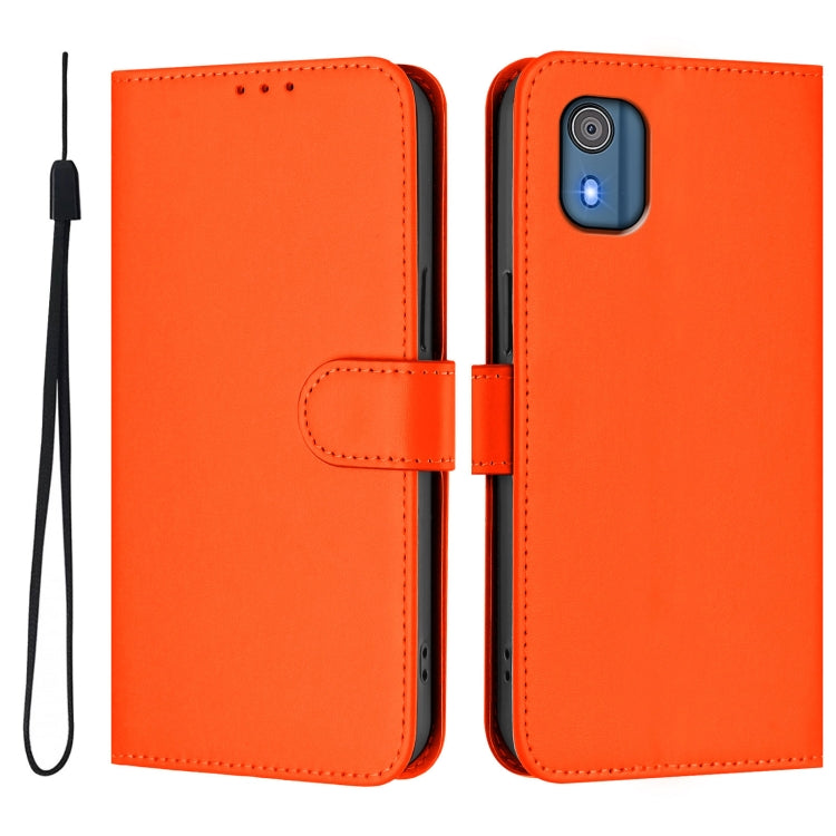 For Nokia C02 Skin Feel Solid Color Leather Phone Case with Lanyard