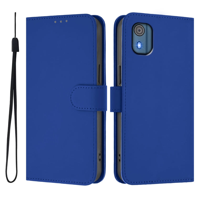 For Nokia C02 Skin Feel Solid Color Leather Phone Case with Lanyard