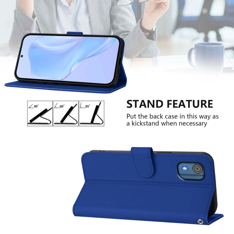 For Nokia C02 Skin Feel Solid Color Leather Phone Case with Lanyard