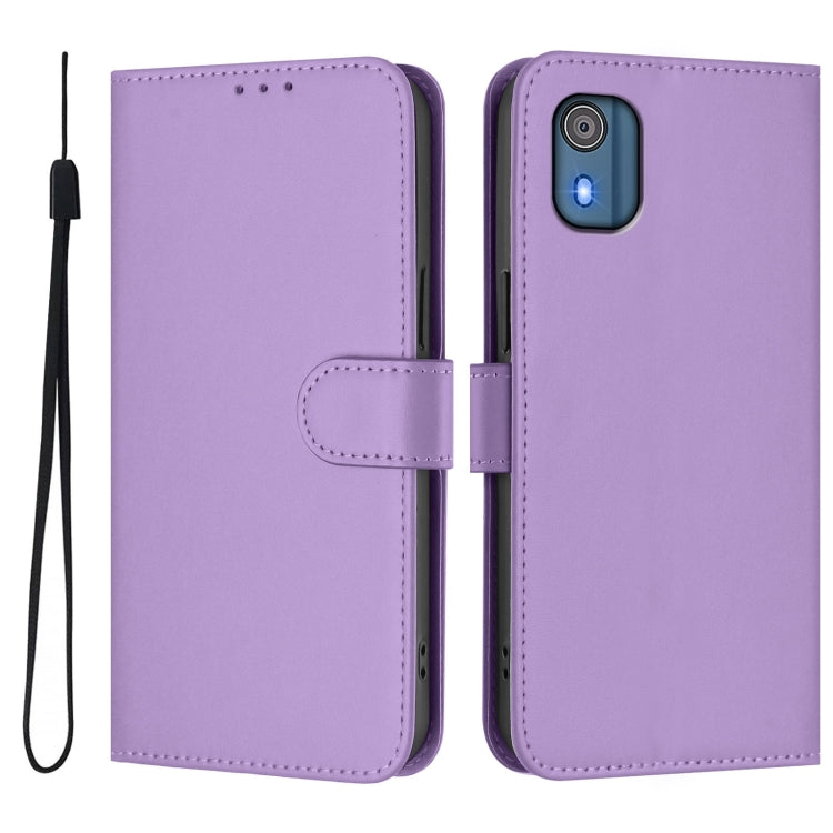 For Nokia C02 Skin Feel Solid Color Leather Phone Case with Lanyard