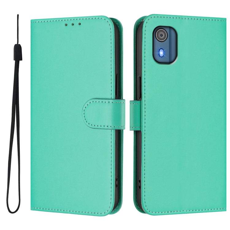 For Nokia C02 Skin Feel Solid Color Leather Phone Case with Lanyard