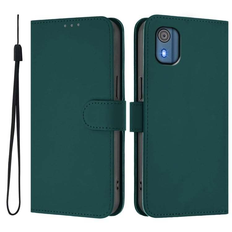 For Nokia C02 Skin Feel Solid Color Leather Phone Case with Lanyard