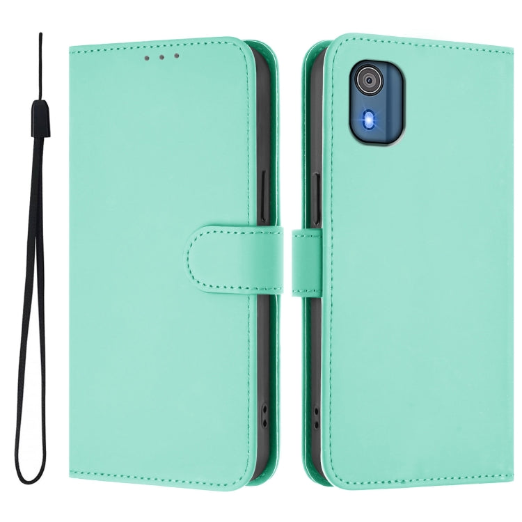 For Nokia C02 Skin Feel Solid Color Leather Phone Case with Lanyard