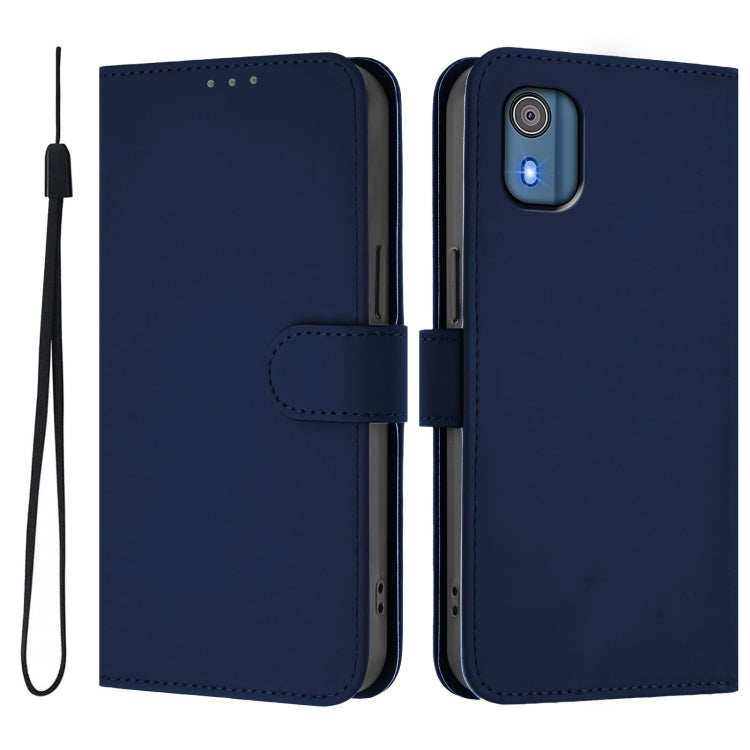 For Nokia C02 Skin Feel Solid Color Leather Phone Case with Lanyard