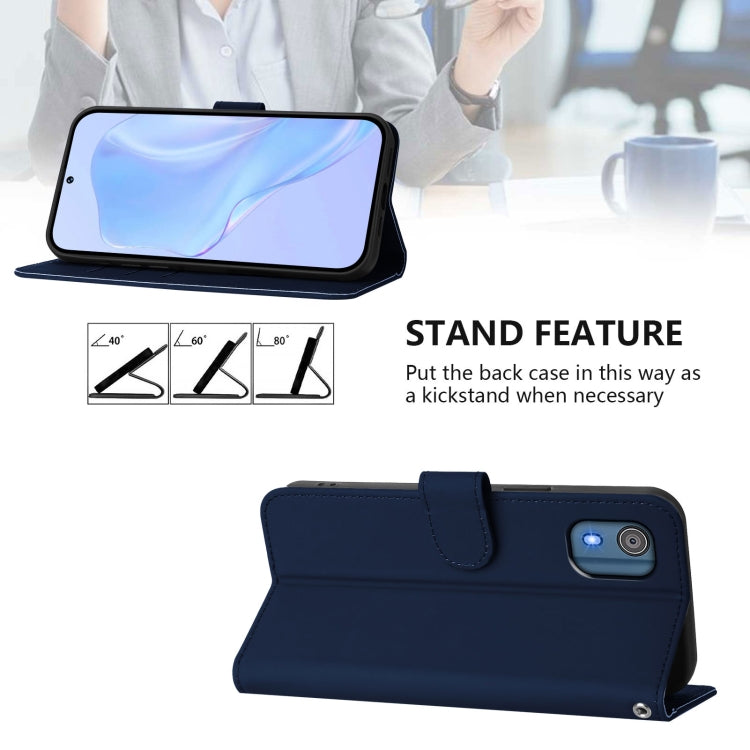 For Nokia C02 Skin Feel Solid Color Leather Phone Case with Lanyard