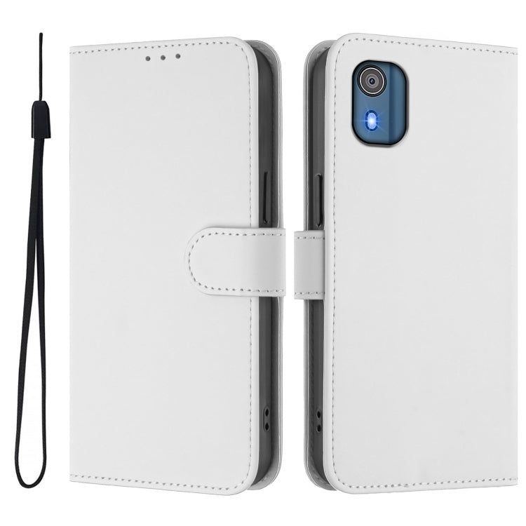 For Nokia C02 Skin Feel Solid Color Leather Phone Case with Lanyard