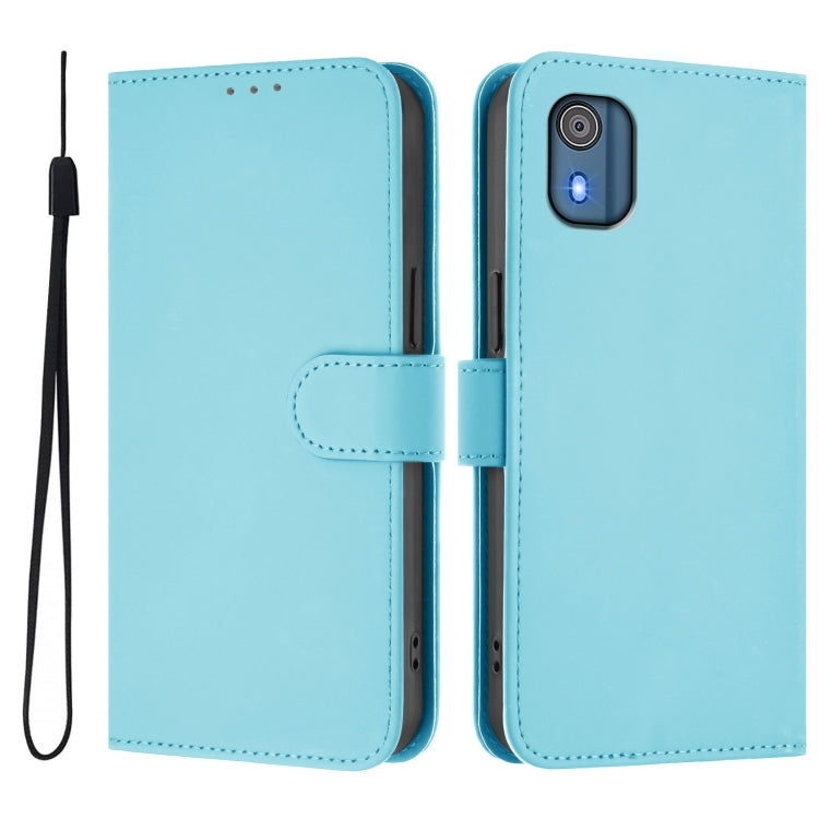 For Nokia C02 Skin Feel Solid Color Leather Phone Case with Lanyard